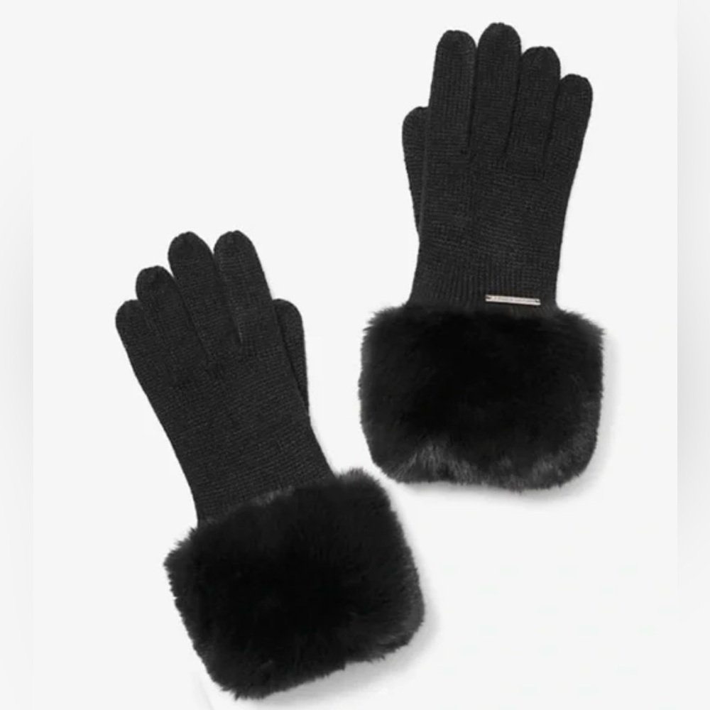 NWOT | Michael Kors | Black Faux Fur Knit Gloves | One Size